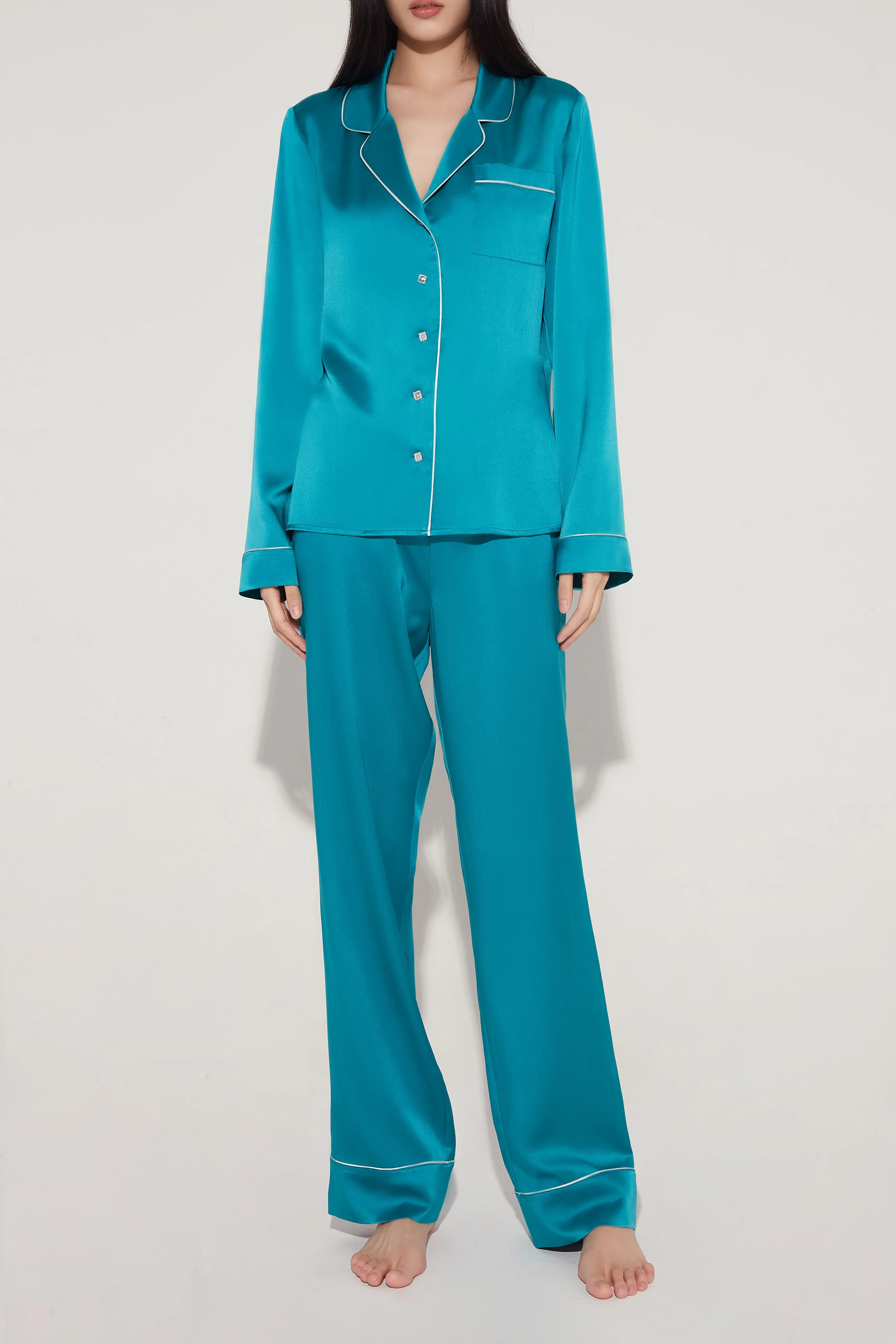 Turquoise Classic Silk Pyjama Set