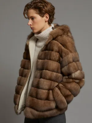 Veste courte réversible à capuche en Zibeline Bargouzine et tissu soie technique