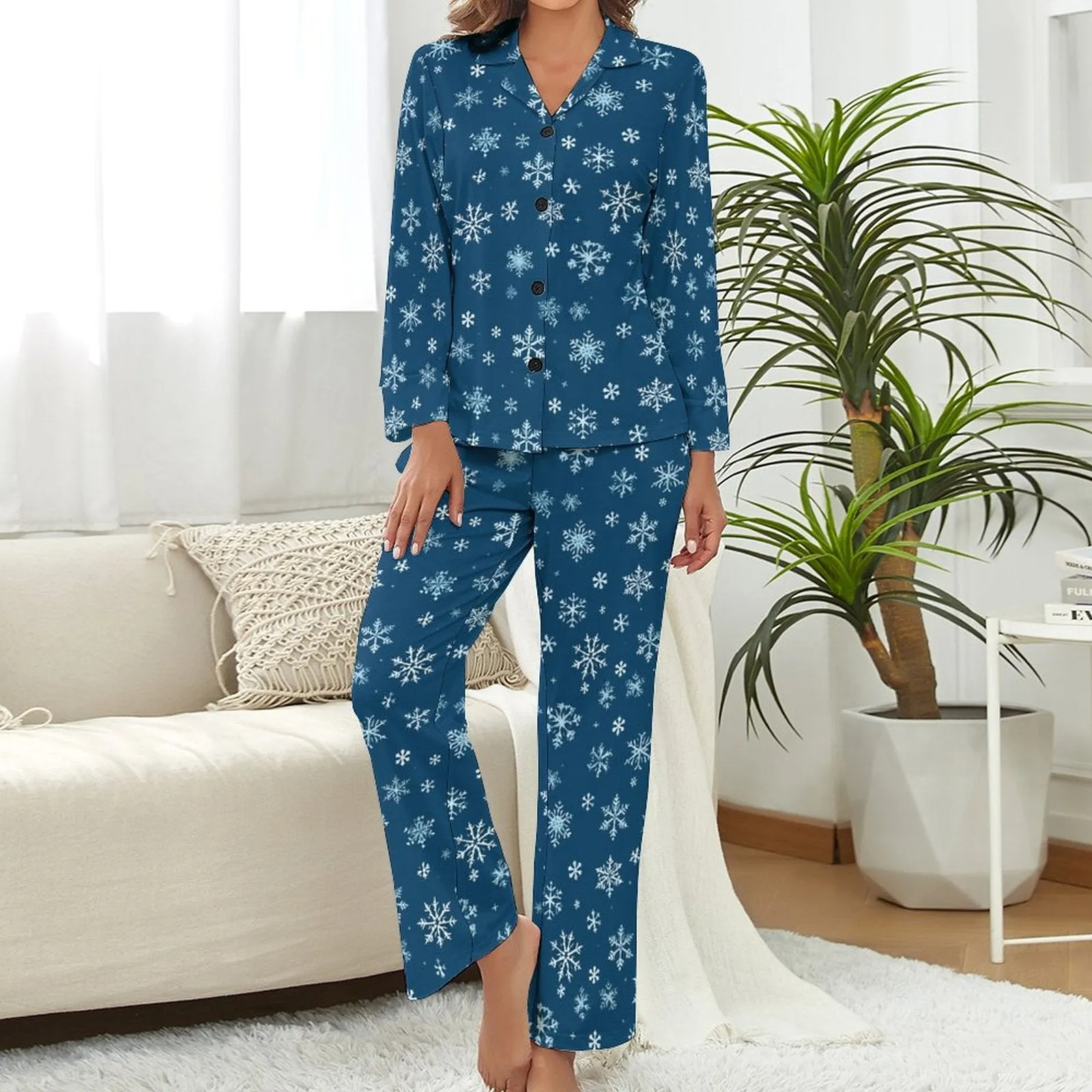 Women's Holiday Christmas Snowflake pattern  Satin Pajama Set  (All-Over Printing), Perfect Holiday Gift Idea