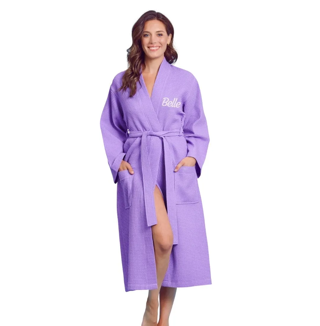 Women's Long Cotton Turkish Waffle Bathrobe, Kimono Style, Comfortable & Luxurious Fabric (Lavender)