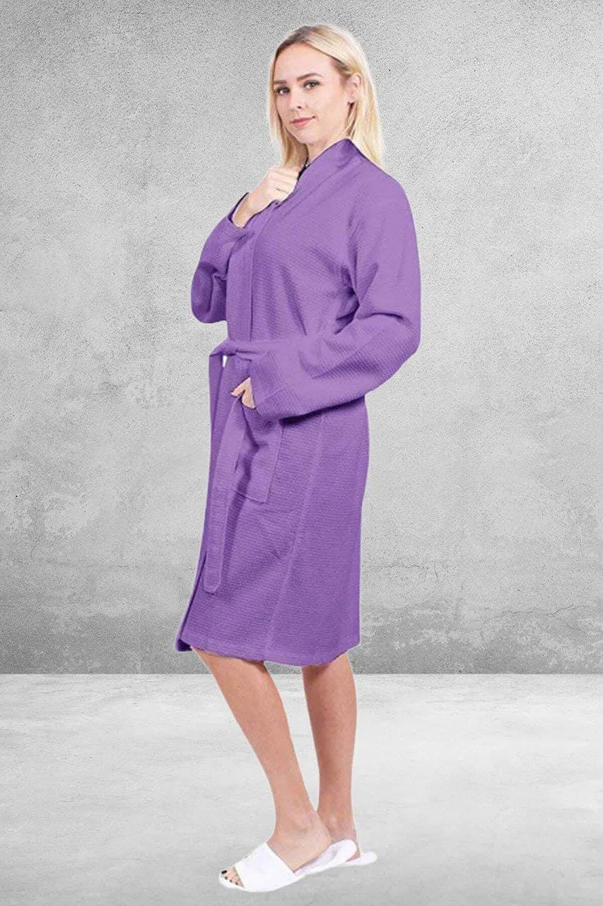 Women's Long Cotton Turkish Waffle Bathrobe, Kimono Style, Comfortable & Luxurious Fabric (Lavender)