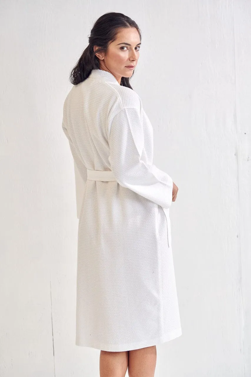 Women's Long Waffle Bathrobe, Kimono Style, Comfortable Luxurious Cotton Turkish Robe (White)