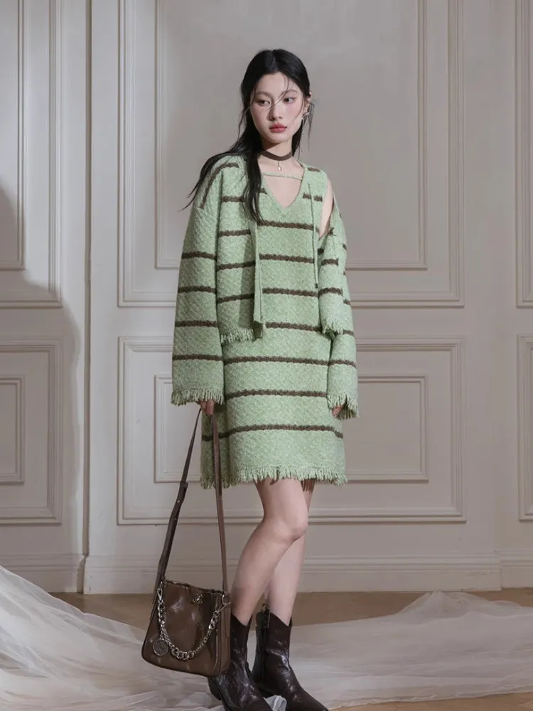 Wool cardigan   dress set【s0000007208】