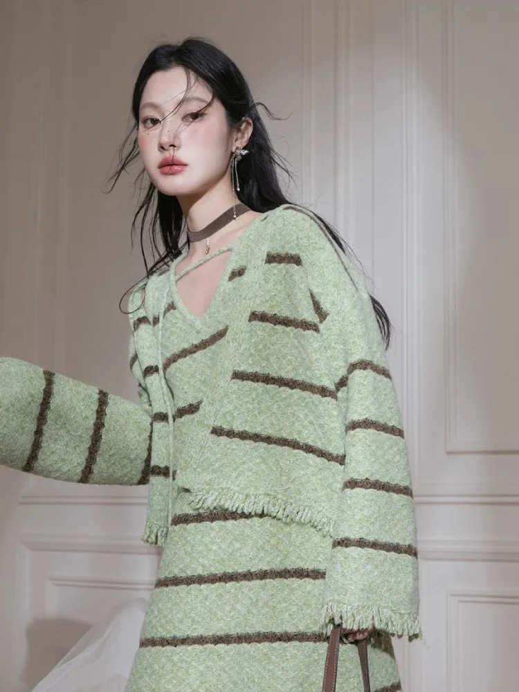 Wool cardigan   dress set【s0000007208】