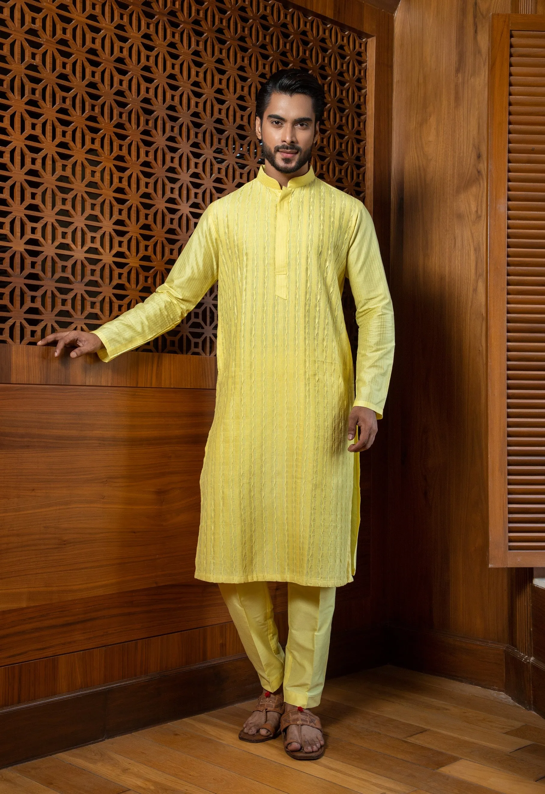 Yellow Pintuck Kurta Set