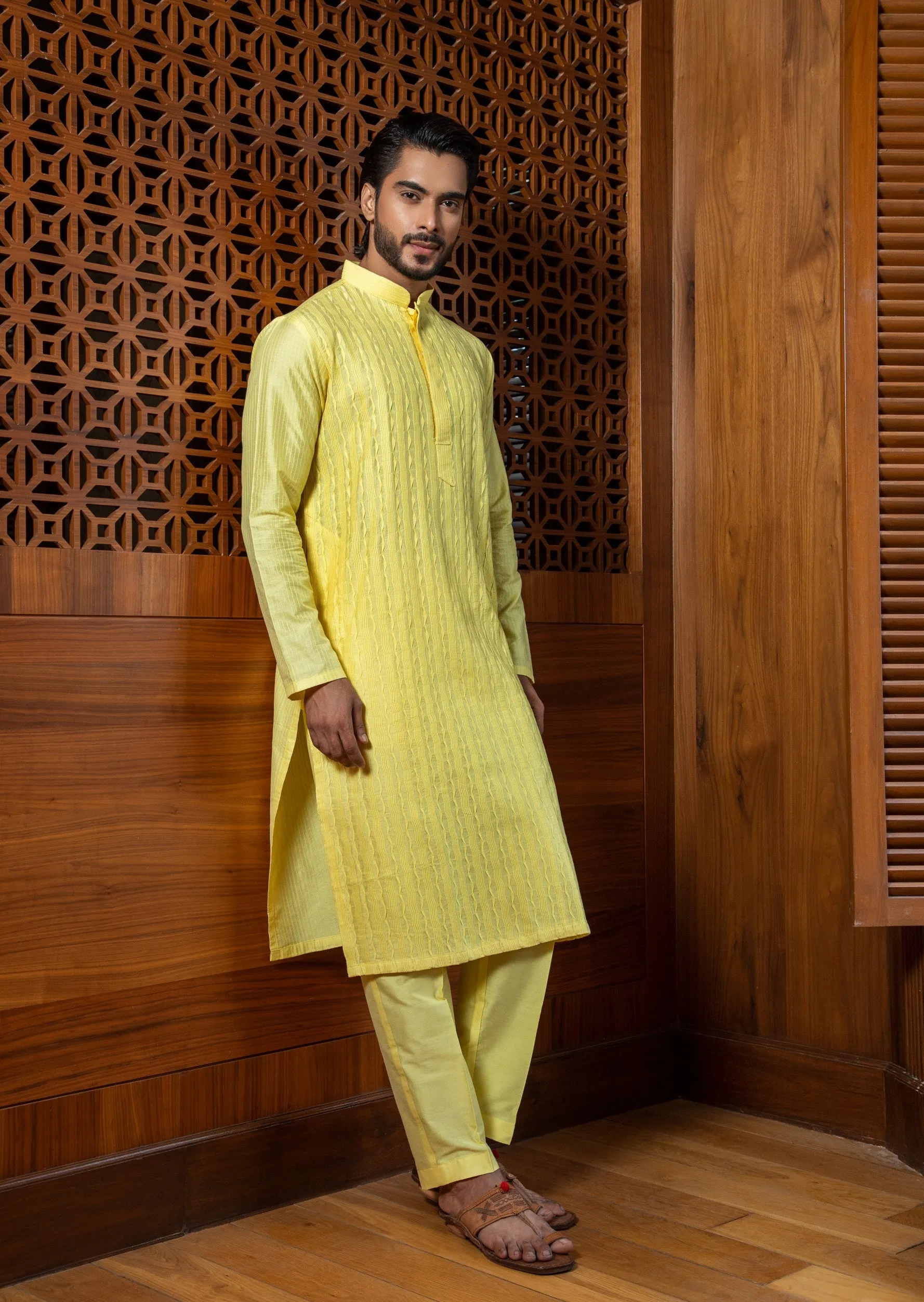 Yellow Pintuck Kurta Set