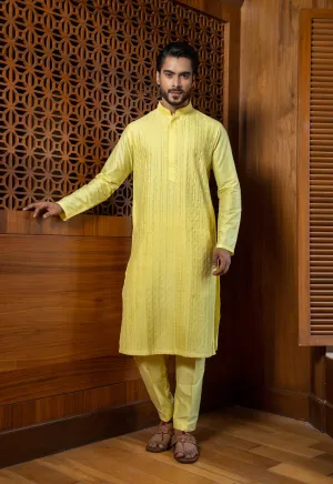 Yellow Pintuck Kurta Set