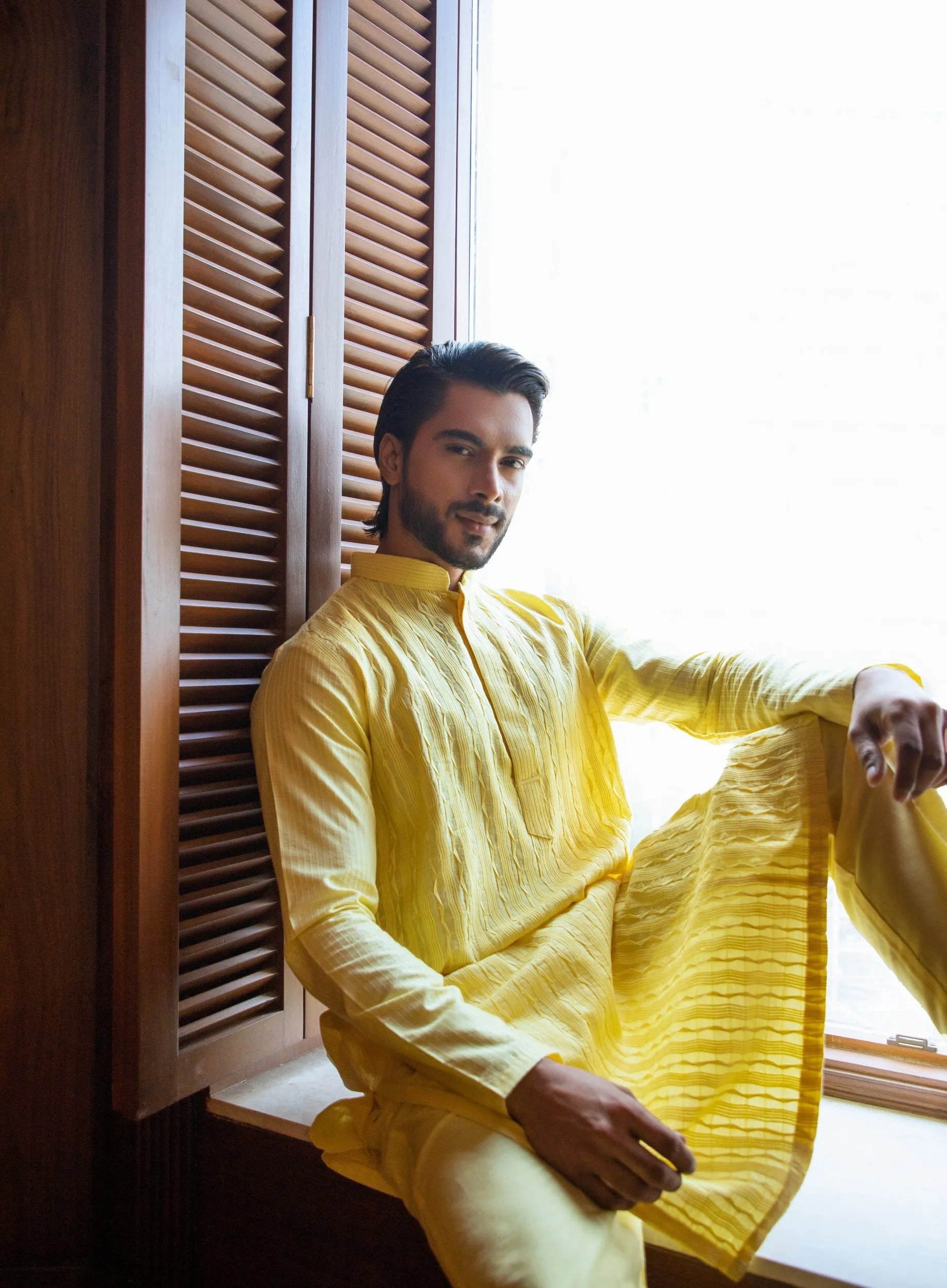 Yellow Pintuck Kurta Set